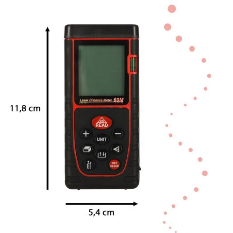 Dalmierz laserowy miernik odległości cyfrowy wodoodporny IP54 3mm/60m pokrowiec zasilanie bateryjne KAFUWELL