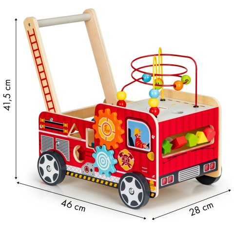 Drewniany pchacz edukacyjny z klockami dla dzieci Straż Pożarna ECOTOYS