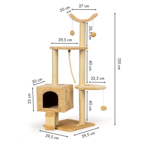 Drapak dla kota domek legowisko piętrowe wieża 120cm + zabawki