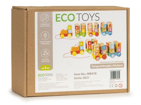 Drewniany Pociąg z Dużymi Klockami Edukacyjnymi - Alfabet ECOTOYS