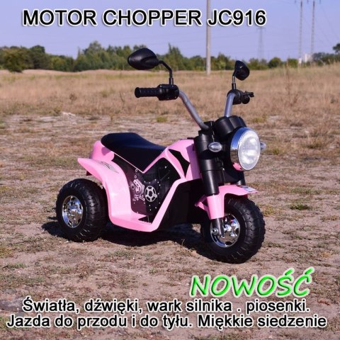 Motor Elektryczny CHOPPER JC916 6V Miękkie Siedzenie, Melodie, LED Róż