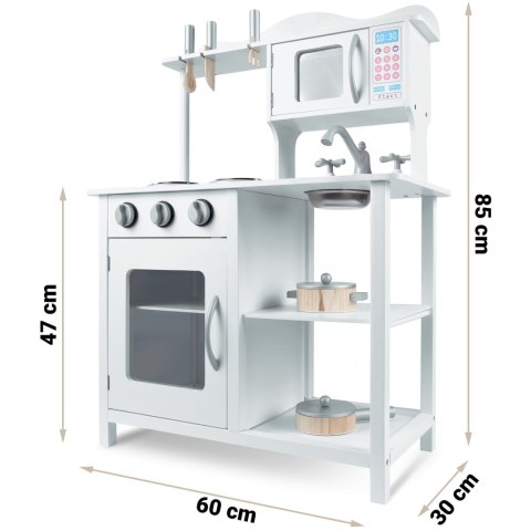 Biała drewniana kuchnia dla dzieci - Ricokids 60 x 30 x 85 cm