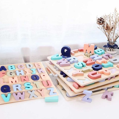 Drewniane Puzzle Edukacyjne Alfabet Literki Montessori