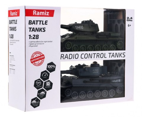 Zdalnie sterowane 2 czołgi T-34 vs Tiger dla dzieci 3+ Strzelające modele