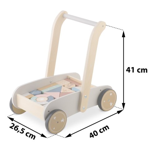 Drewniany chodzik pchacz Nukido – z klockami edukacyjnymi dla dzieci