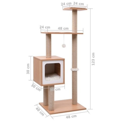 Drapak dla kota z domkiem, sizalową matą i poduszkami – wysokość 123 cm