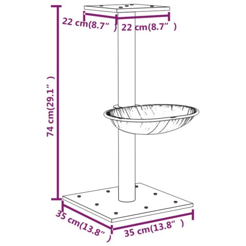 Drapak dla kota 74 cm – kremowy, słupek sizalowy, domek i hamak