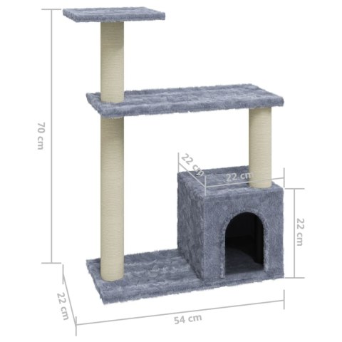 Kompaktowy drapak dla kota – słupki sizalowe, domek, 54x22x70 cm