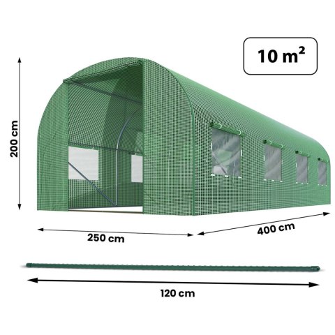 Tunel ogrodowy z zieloną folią UV i zestawem akcesoriów – Plonos 10 m²