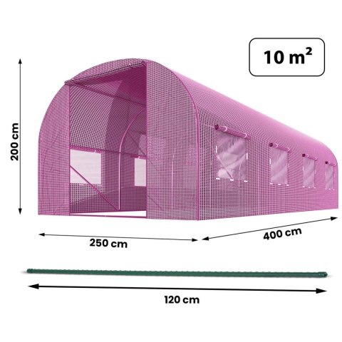 Tunel ogrodowy z różową folią UV i zestawem akcesoriów – Plonos 10 m²