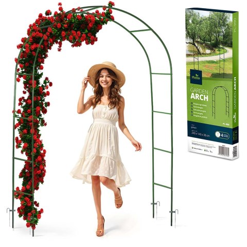 Pergola Ogrodowa Łuk 240x140 cm Metalowa Zielona z Kotwami Plonos