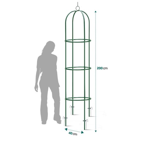 Pergola Ogrodowa 200x40 cm Kolumnowa, Metalowa Zielona na Róże i Pnącza