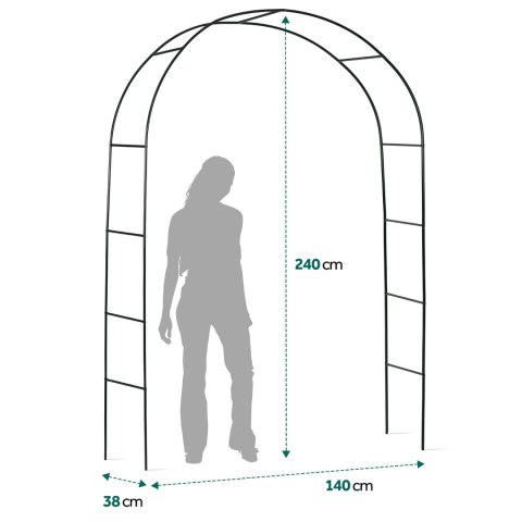 Pergola Ogrodowa Łuk 240x140 cm Metalowa Czarna z Kotwami Plonos