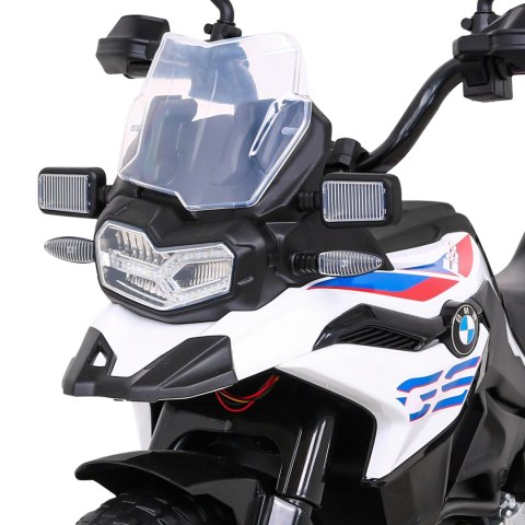 Motor BMW F850 GS na akumulator dla dzieci Biały + Kółka pomocnicze + Audio LED + Wolny Start + EVA