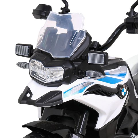 Motor Policyjny BMW F850 GS na akumulator dla dzieci + Kółka pomocnicze + Syrena + Światła + 2 Kufry + Wolny Start