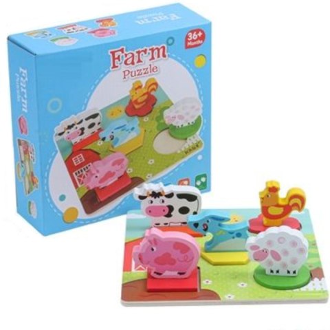 Edukacyjne drewniane puzzle farma klocki 0055