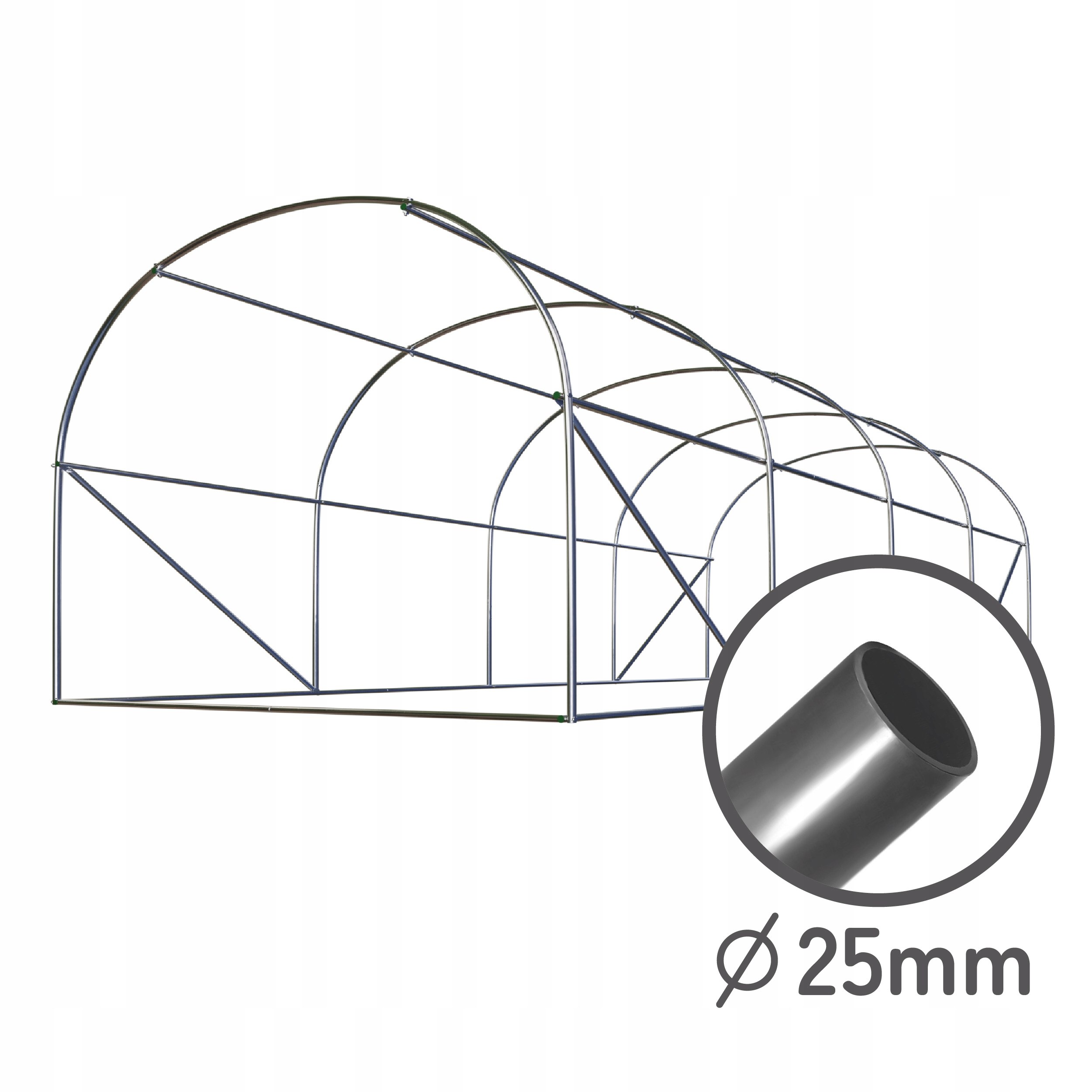 TUNEL FOLIOWY OGRODOWY SZKLARNIA 2,5x4m FOLIA 10m2 PROFIL 25 x 0,7 mm Wysokość produktu 200 cm