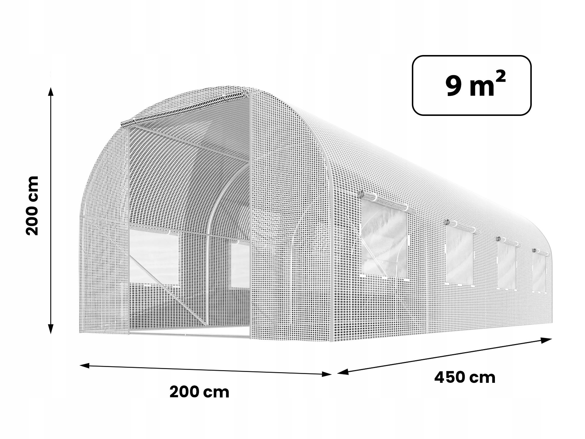 TUNEL FOLIOWY OGRODOWY SZKLARNIA 2x4,5m FOLIAK 9m2 Wysokość produktu 200 cm